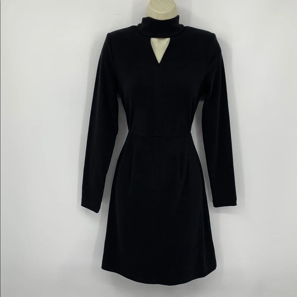 CAbi Harper long sleeve knit dress stretch mockneck keyhole shift new Small